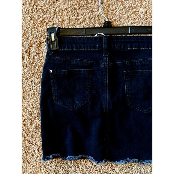 Canton Walker Black Denim Distressed Hem Jean Mini Skirt XS Festival Western - Picture 5 of 9